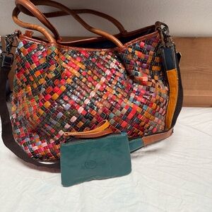 AmariLeather Colorful Woven Bag/wallet NWT